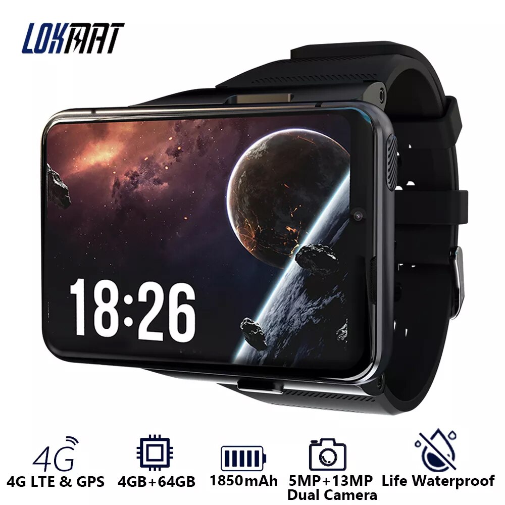 LOKMAT APPLLP MAX 안드로이드 시계 전화 듀얼 카메라 비디오 통화 4G Wifi Smartwatch 남성 RAM 4G ROM 64G 게임 시계 분리형 밴드